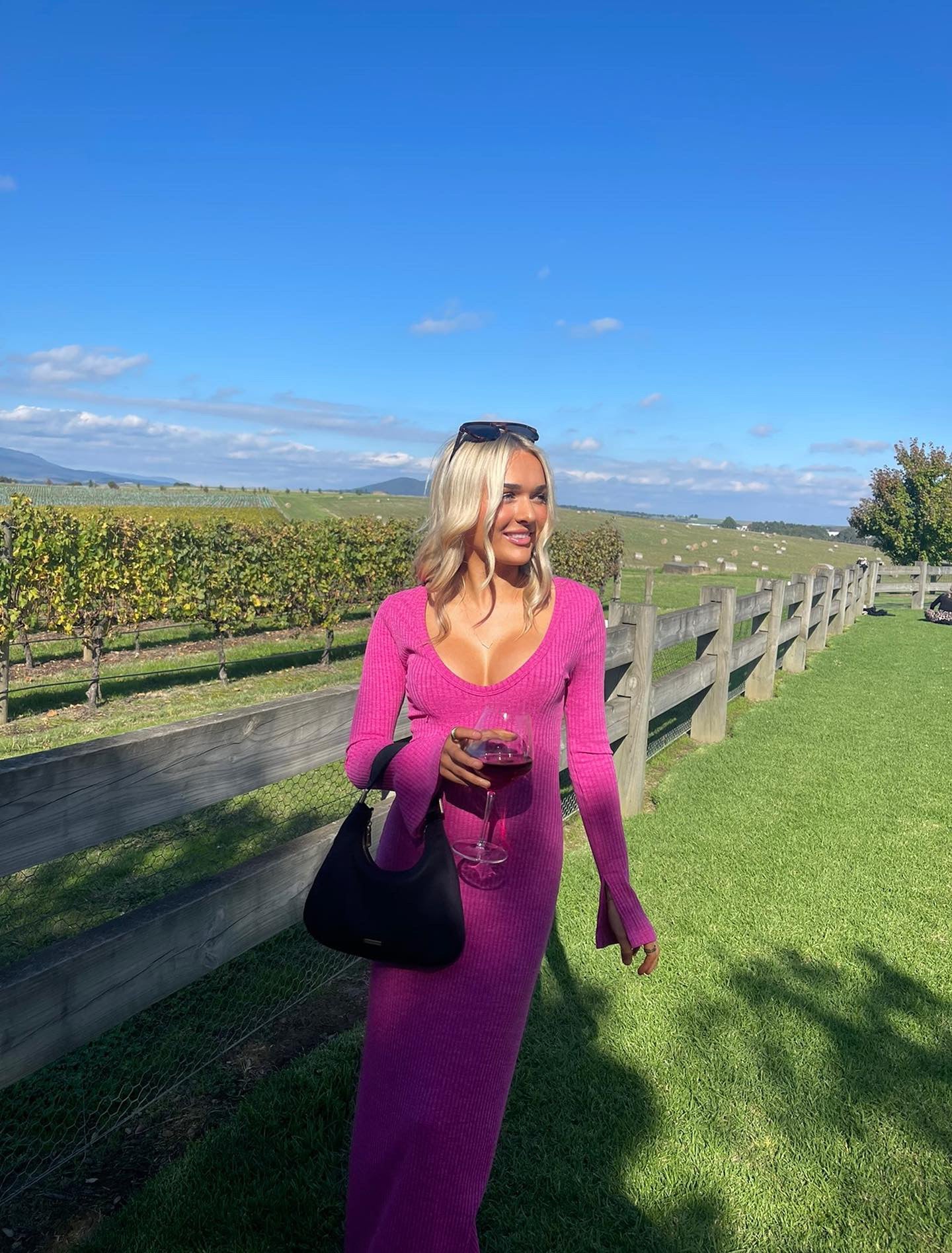 With Harper Lu fuchsia ribbed maxi dress