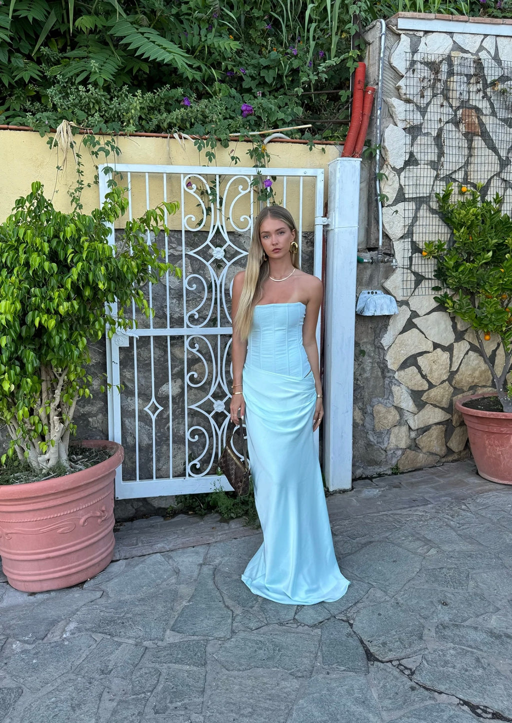 Hntr the label Huxley gown aqua