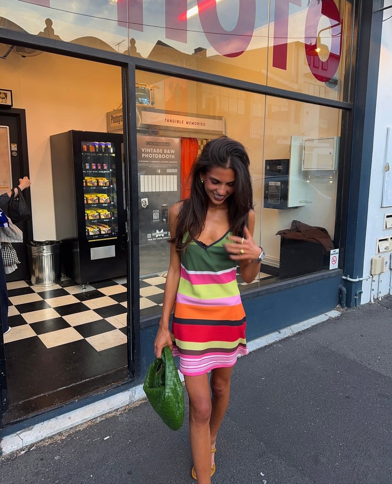 With Harper Lu bias mini dress emerald stripe
