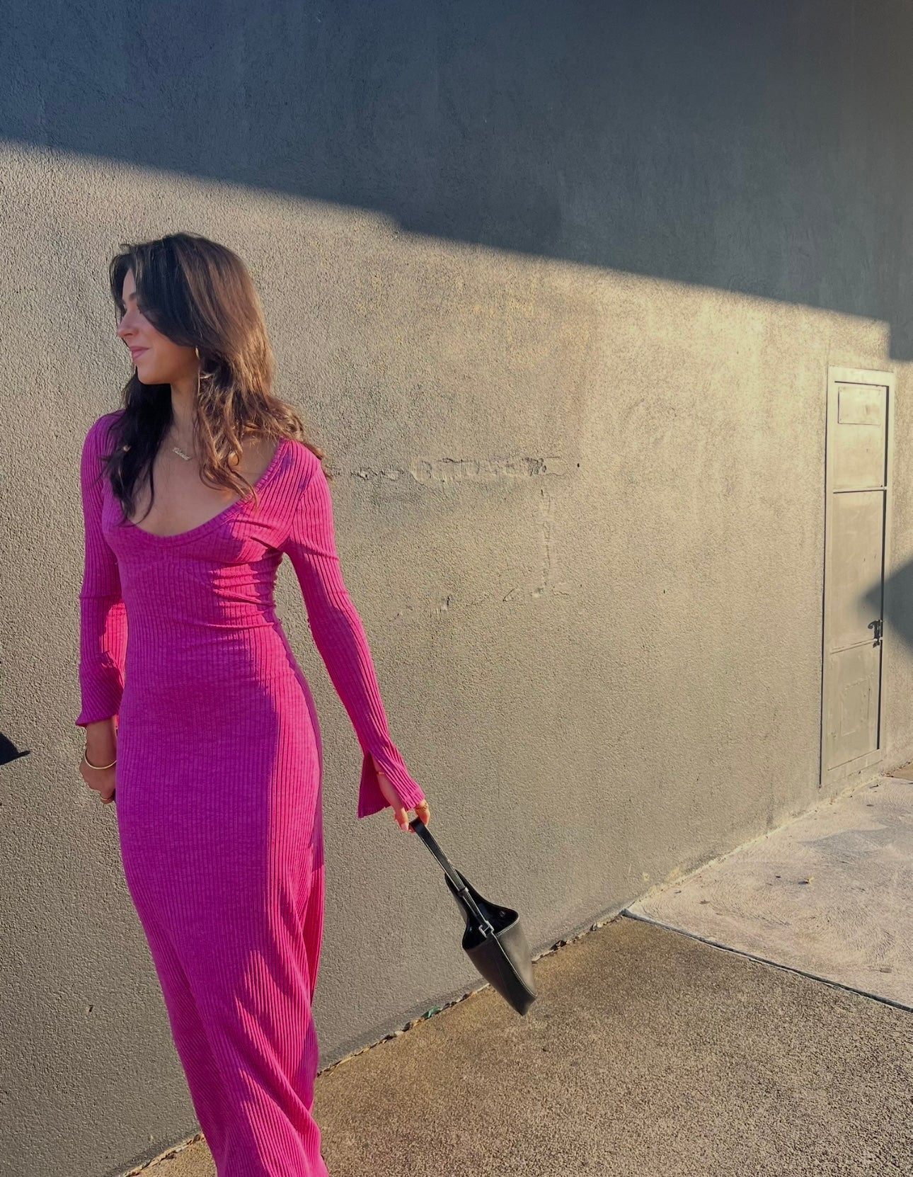 With Harper Lu fuchsia ribbed maxi dress