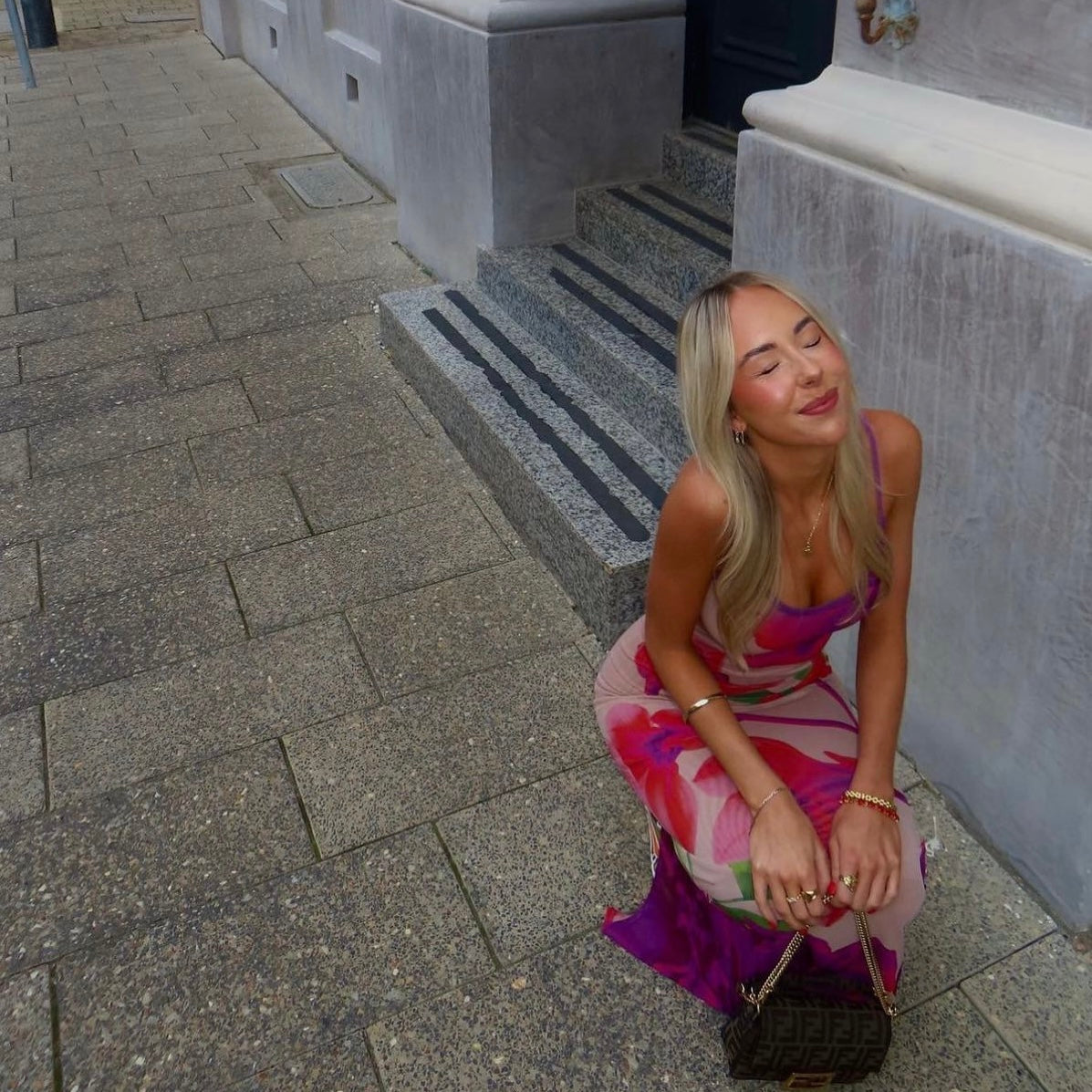 With Harper Lu mesh fuchsia bloom slip dress