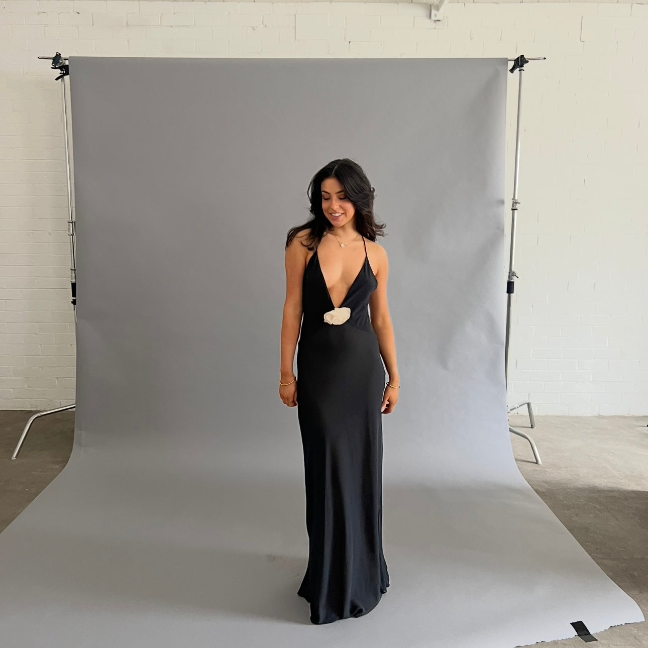 Helsa studio sheer deep V long slip dress