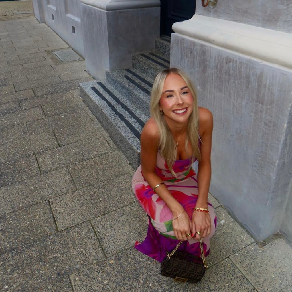 With Harper Lu mesh fuchsia bloom slip dress