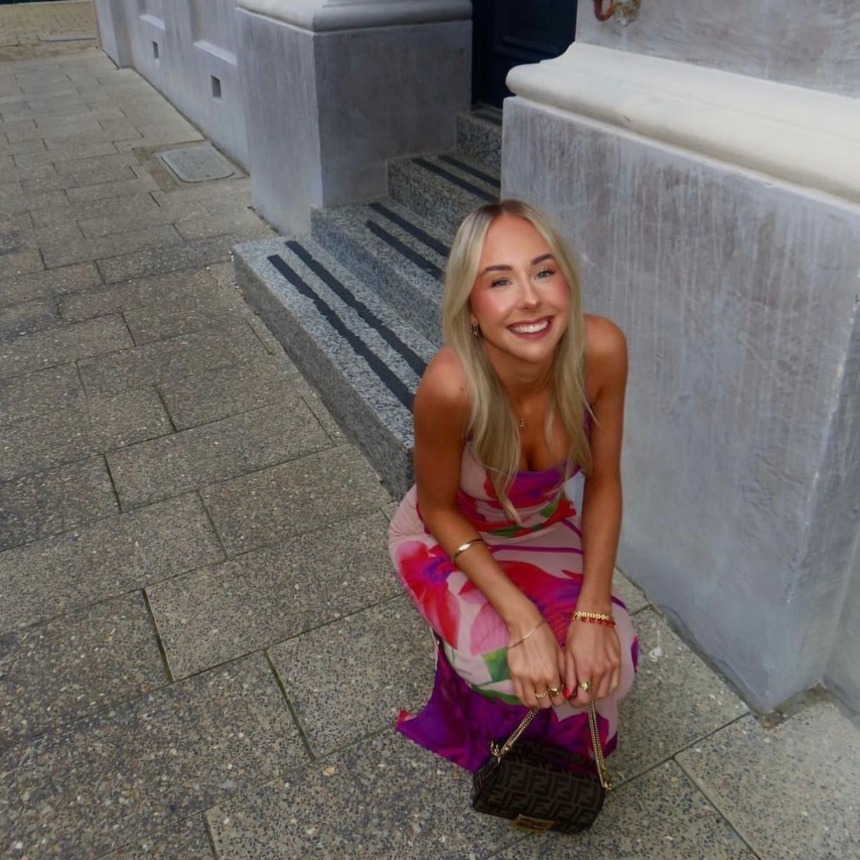 With Harper Lu mesh fuchsia bloom slip dress