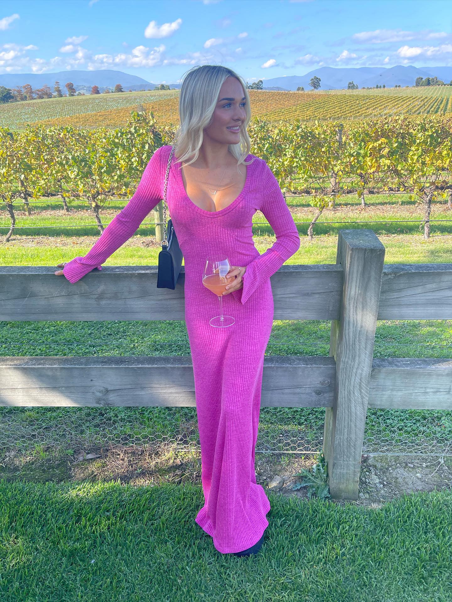 With Harper Lu fuchsia ribbed maxi dress