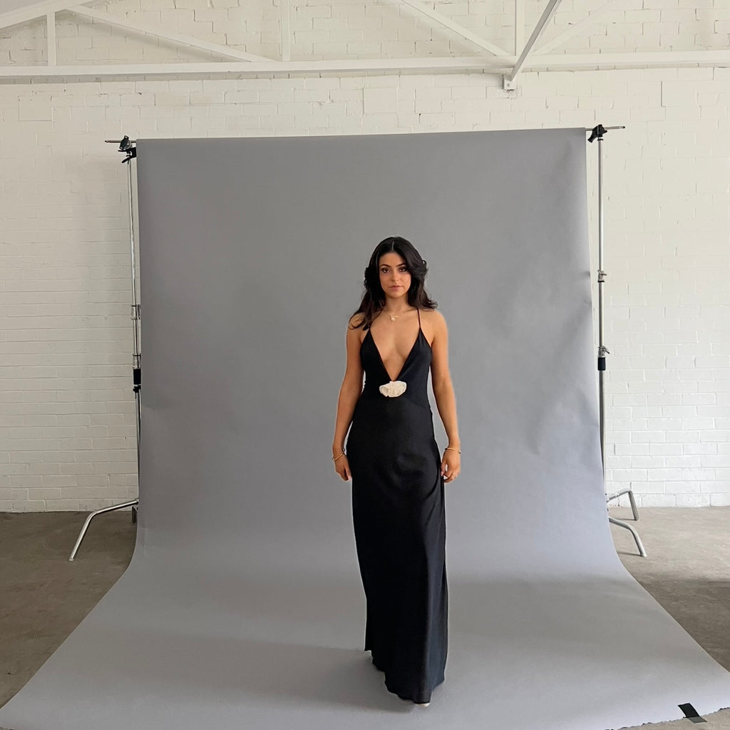 Helsa studio sheer deep V long slip dress