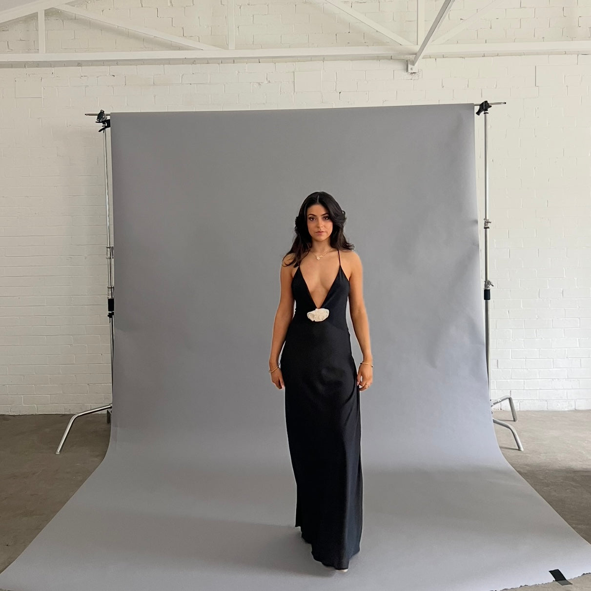 Helsa studio sheer deep V long slip dress