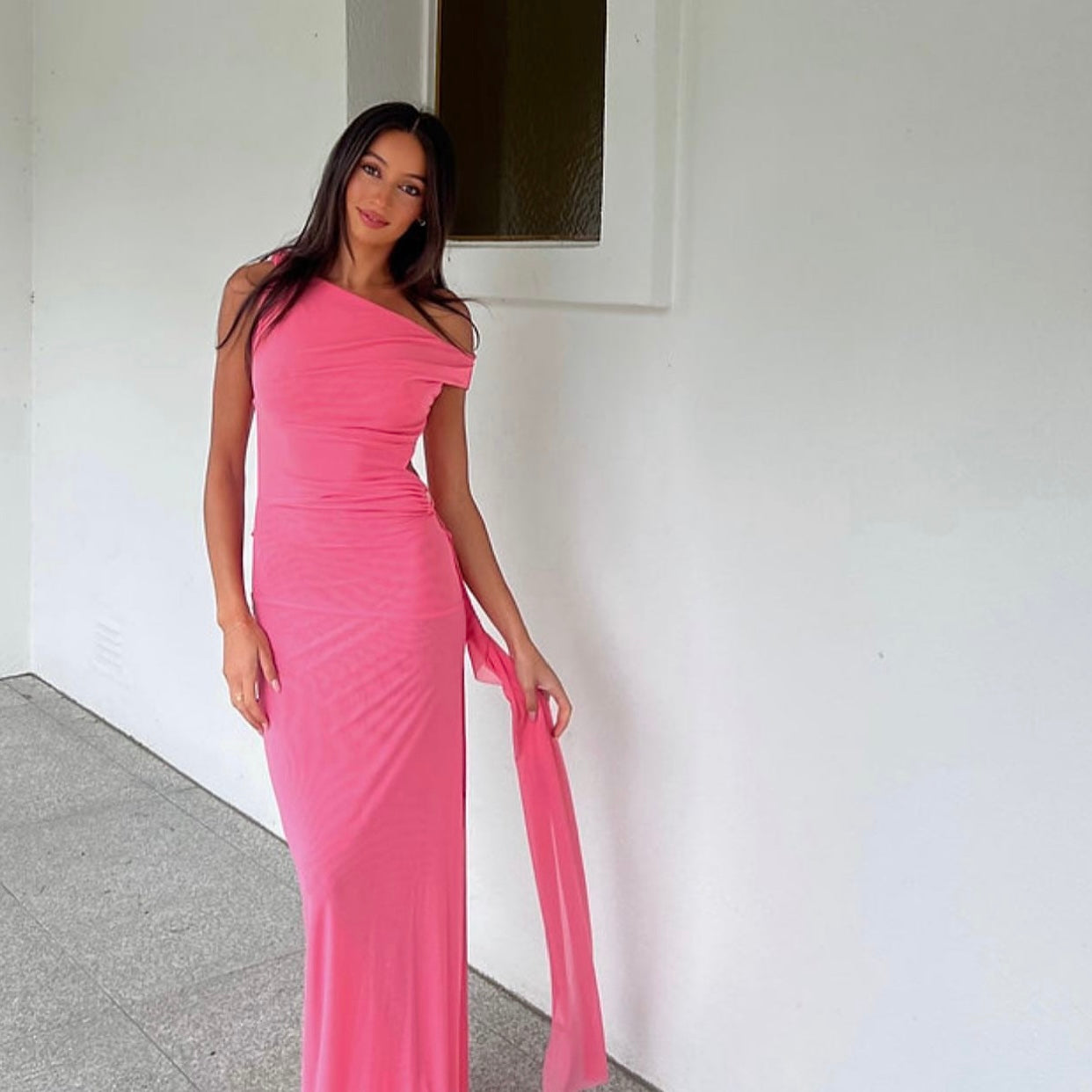 Bec and bridge kailani asym dress grapefruit pink