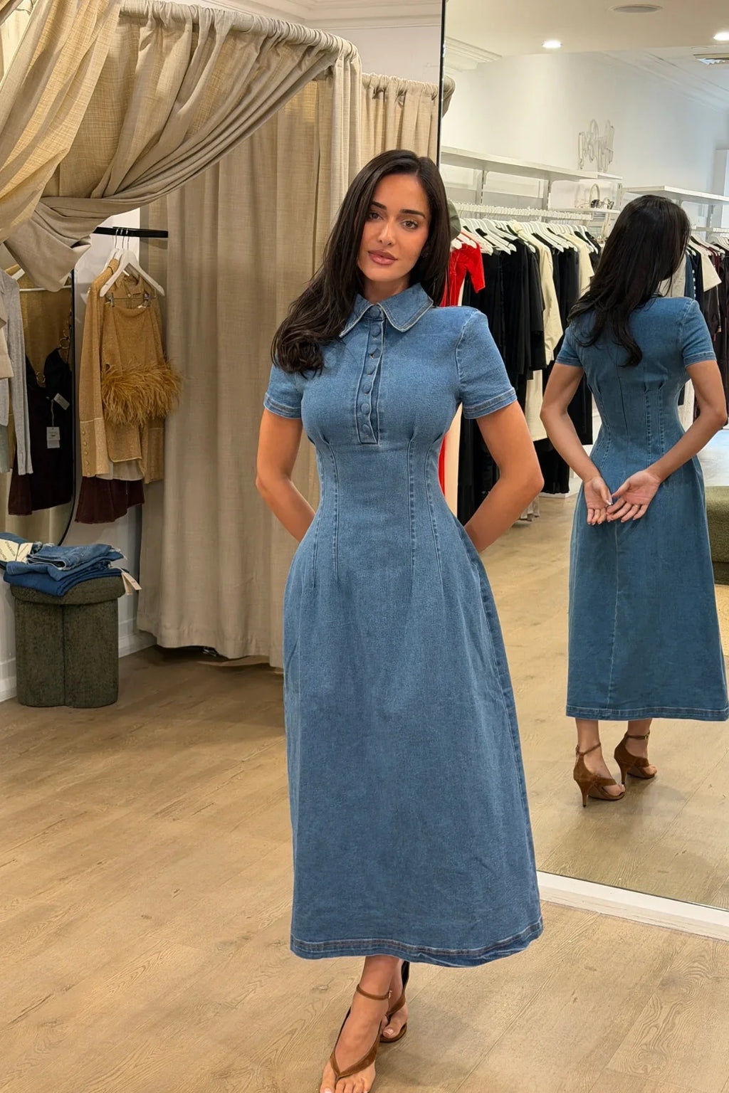 Odd muse the ultimate muse denim collared midi dress light blue