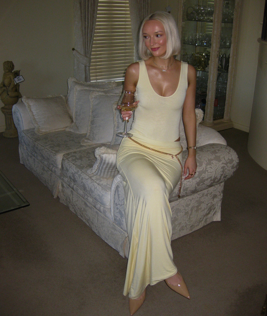 Bayse brand Reina bodysuit & Kalina maxi skirt lemon