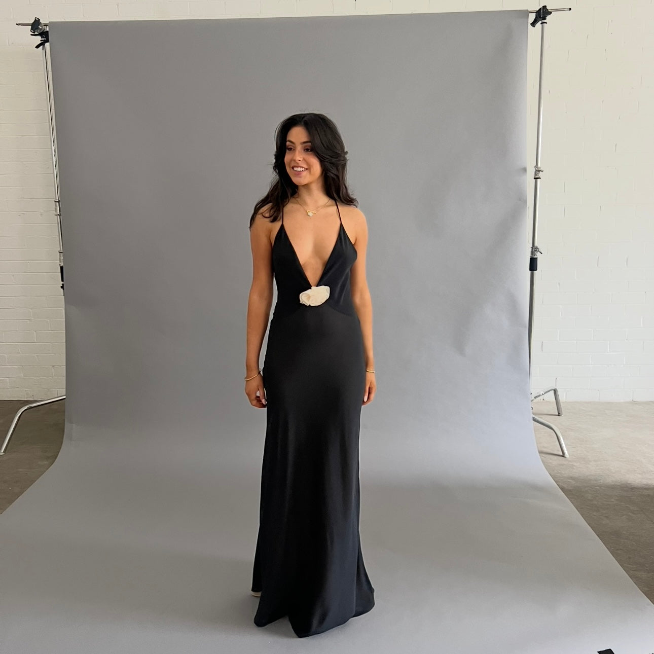 Helsa studio sheer deep V long slip dress