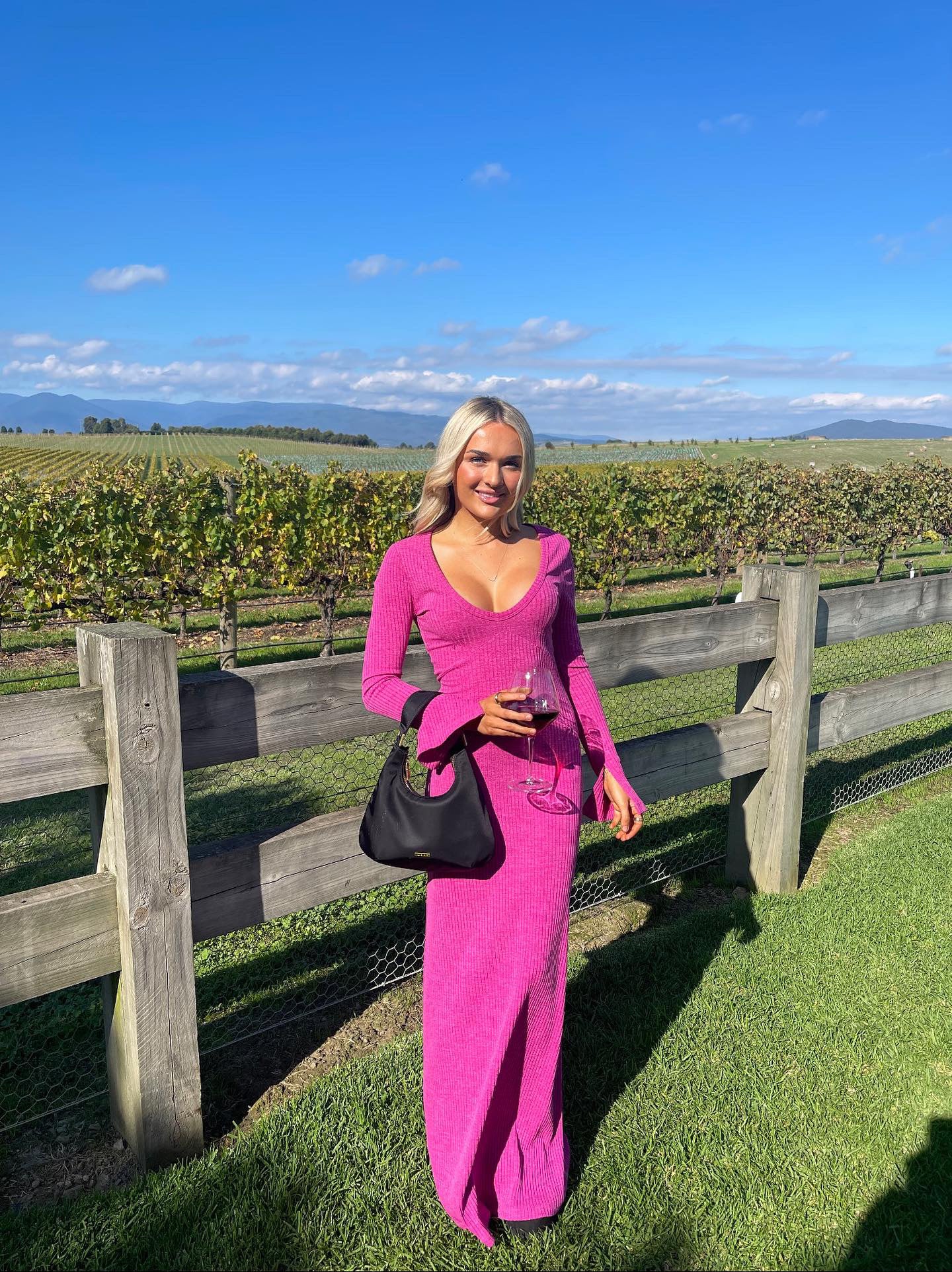 With Harper Lu fuchsia ribbed maxi dress