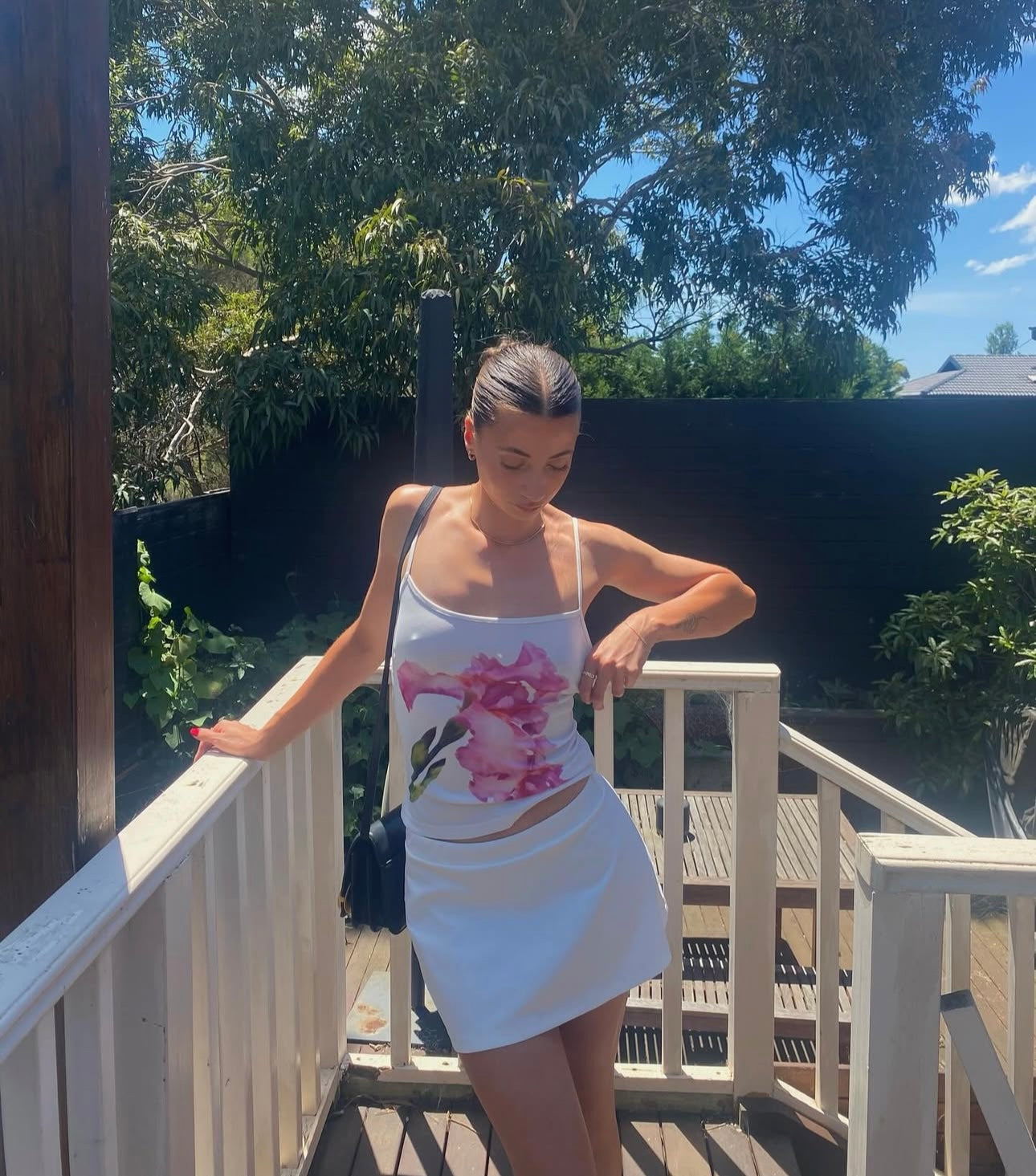 With Harper Lu camisole iris floral & mini skirt