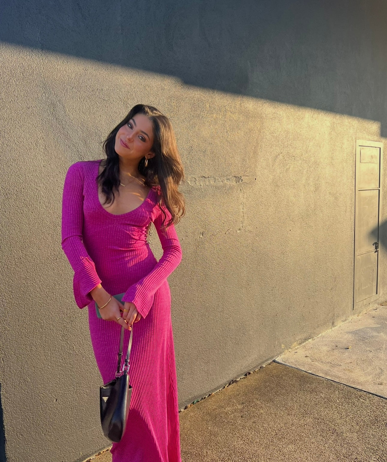 With Harper Lu fuchsia ribbed maxi dress