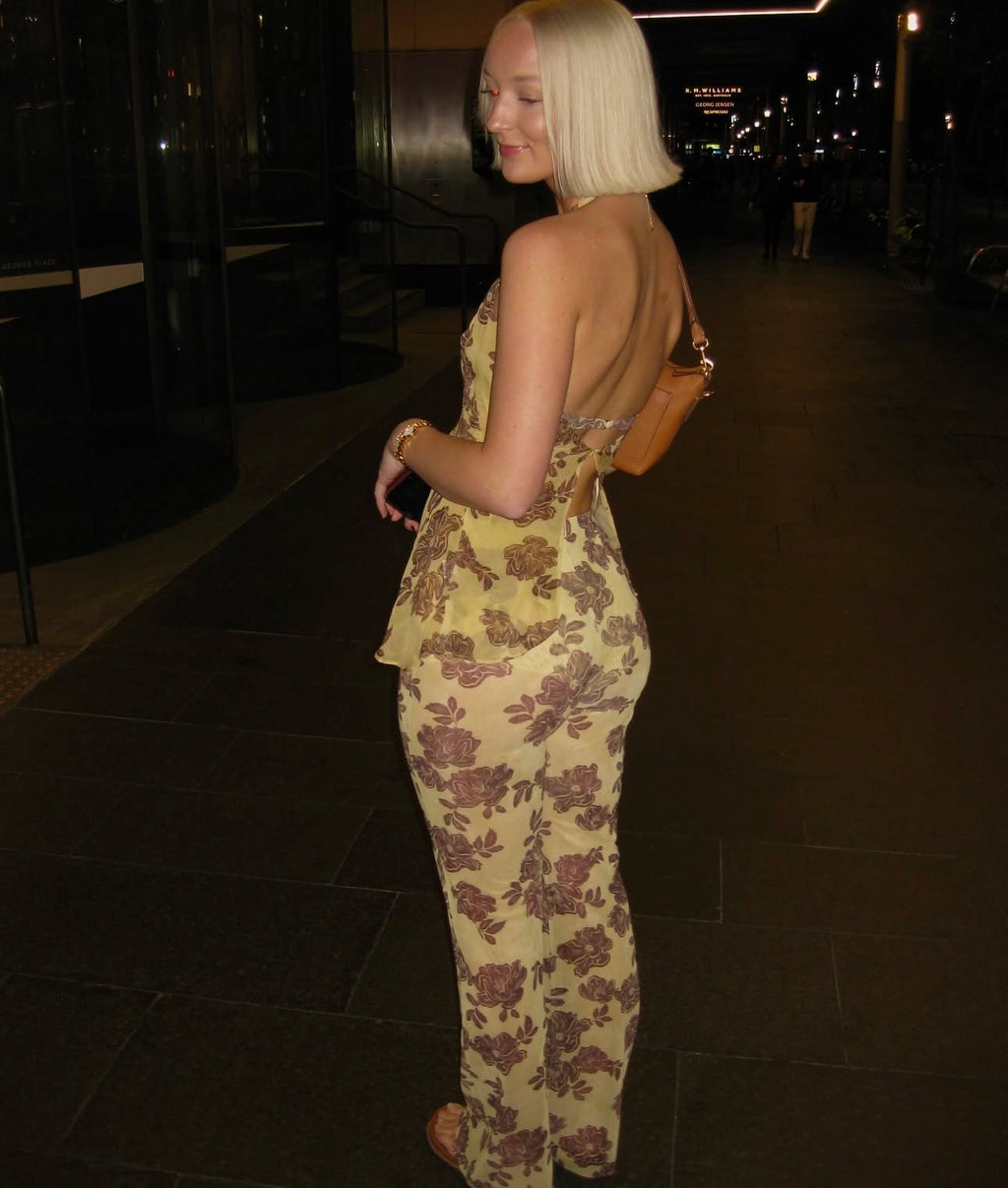 Bec and bridge Malibu bay halter & priya pant citrus plum floral
