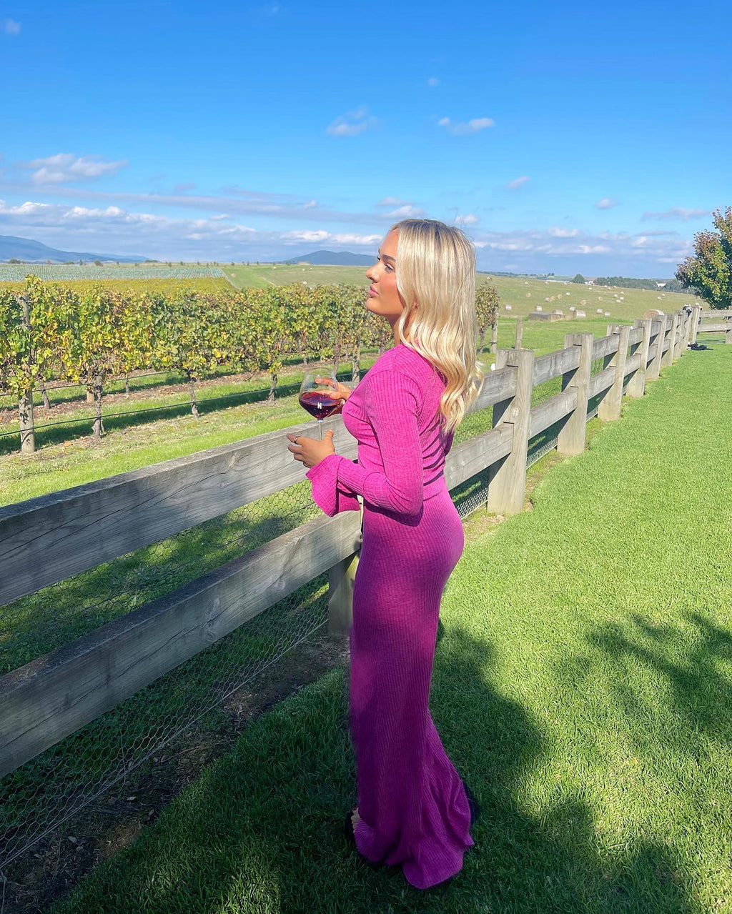 With Harper Lu fuchsia ribbed maxi dress