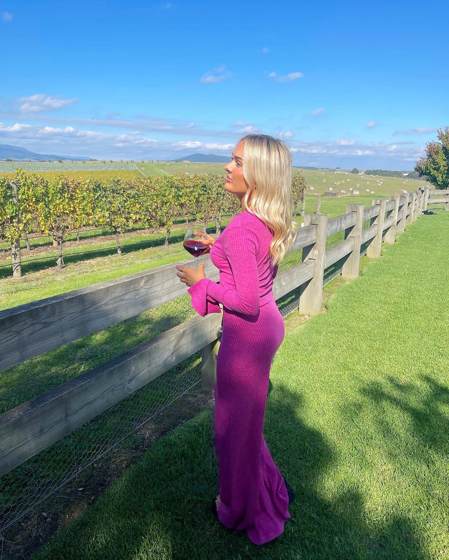 With Harper Lu fuchsia ribbed maxi dress