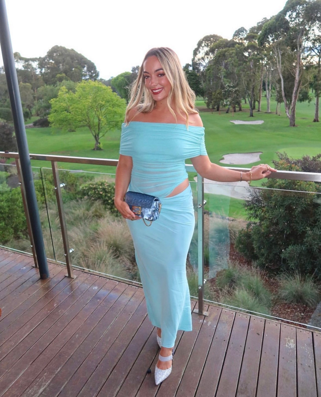 Benni Nico off shoulder maxi dress aquamarine