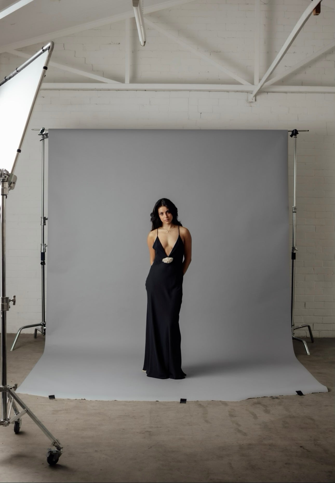 Helsa studio sheer deep V long slip dress