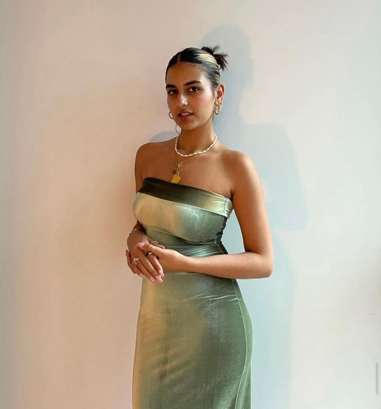 7th & York Camryn strapless dress olive