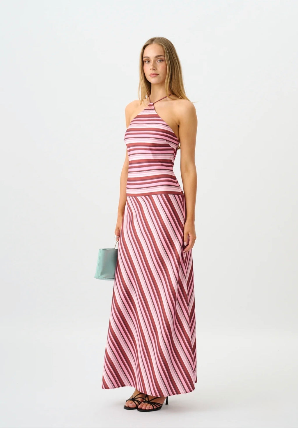 With Harper Lu halter maxi dress magenta stripe