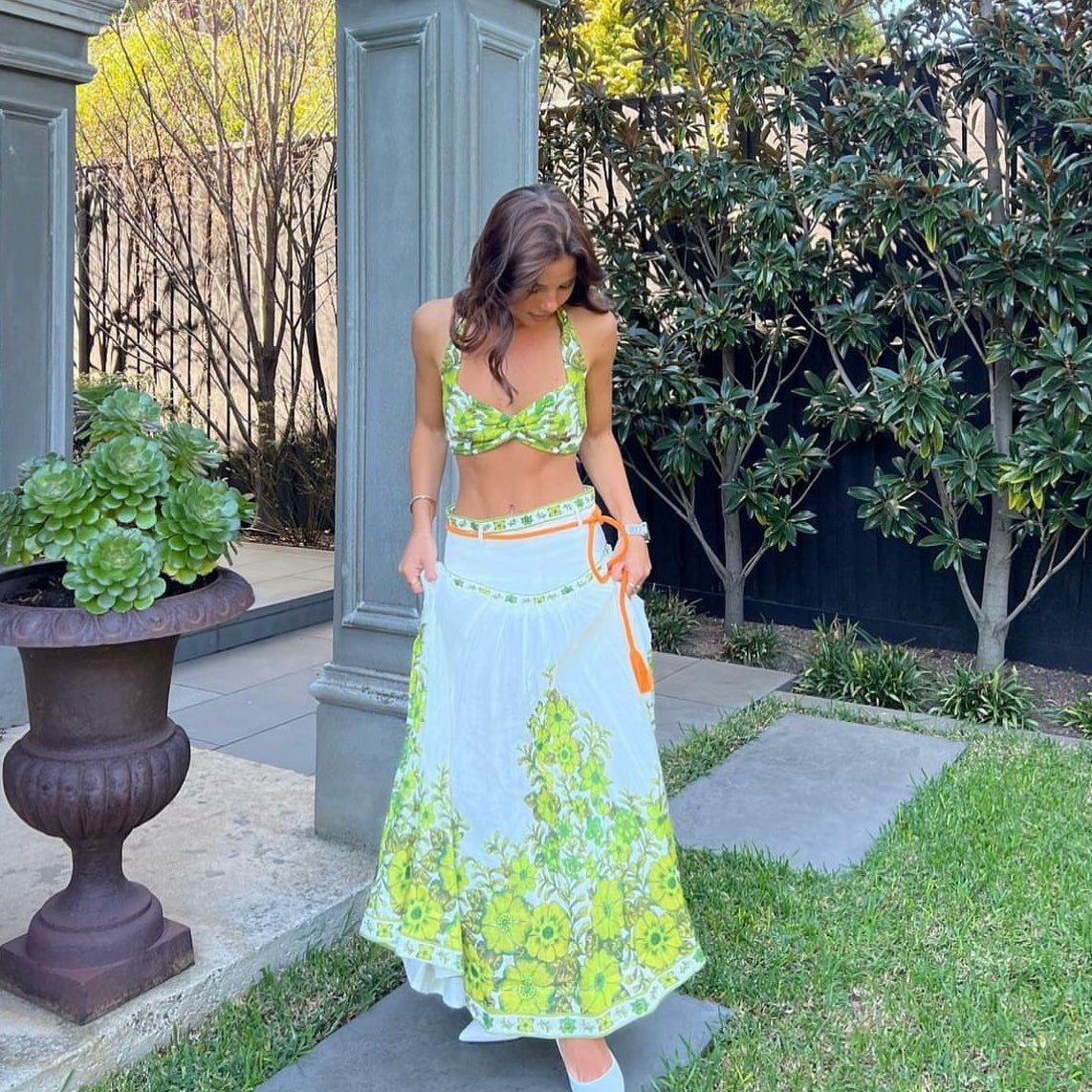 Alemais Wallis floral linen bralette & midi skirt