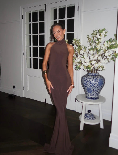 Norma Kamali turtleneck jersey gown