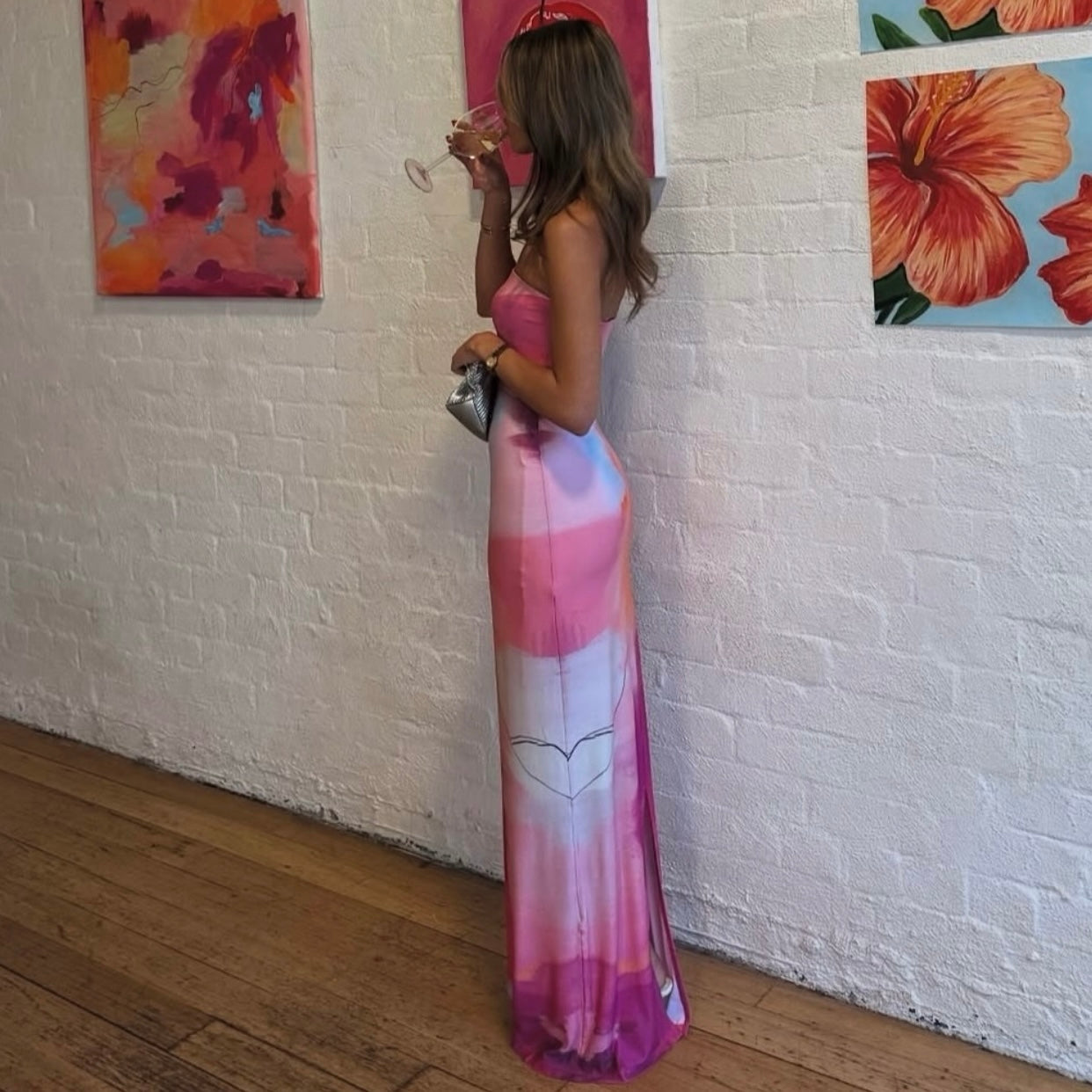 With Harper Lu strapless slip dress abstract art