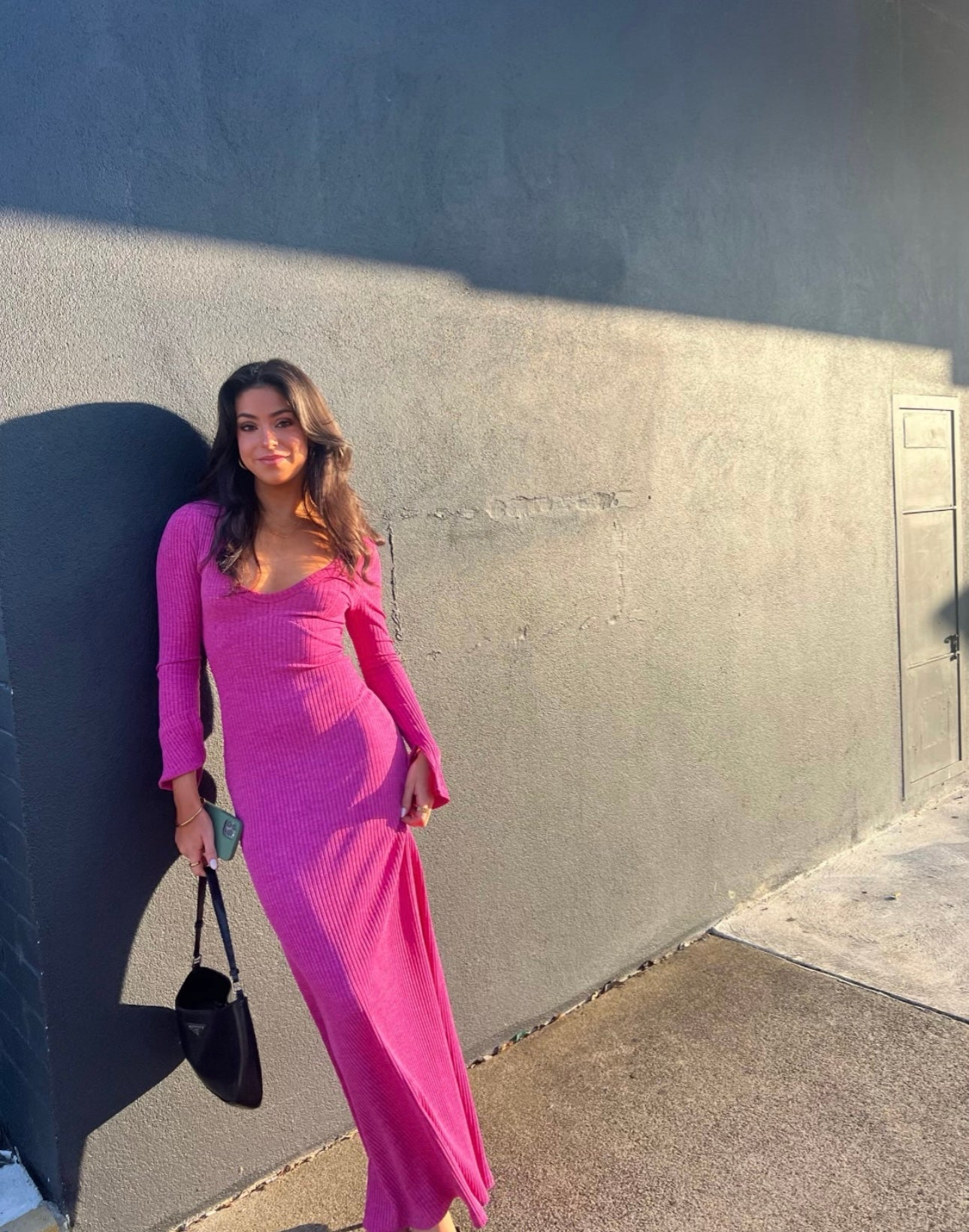With Harper Lu fuchsia ribbed maxi dress