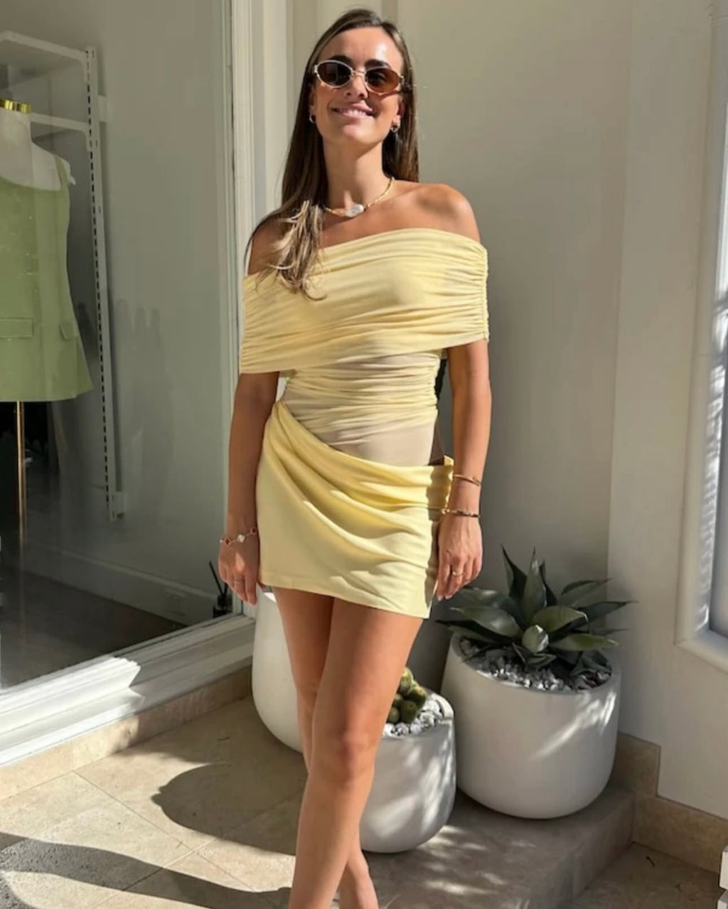 Benni Nico off shoulder mini dress butter