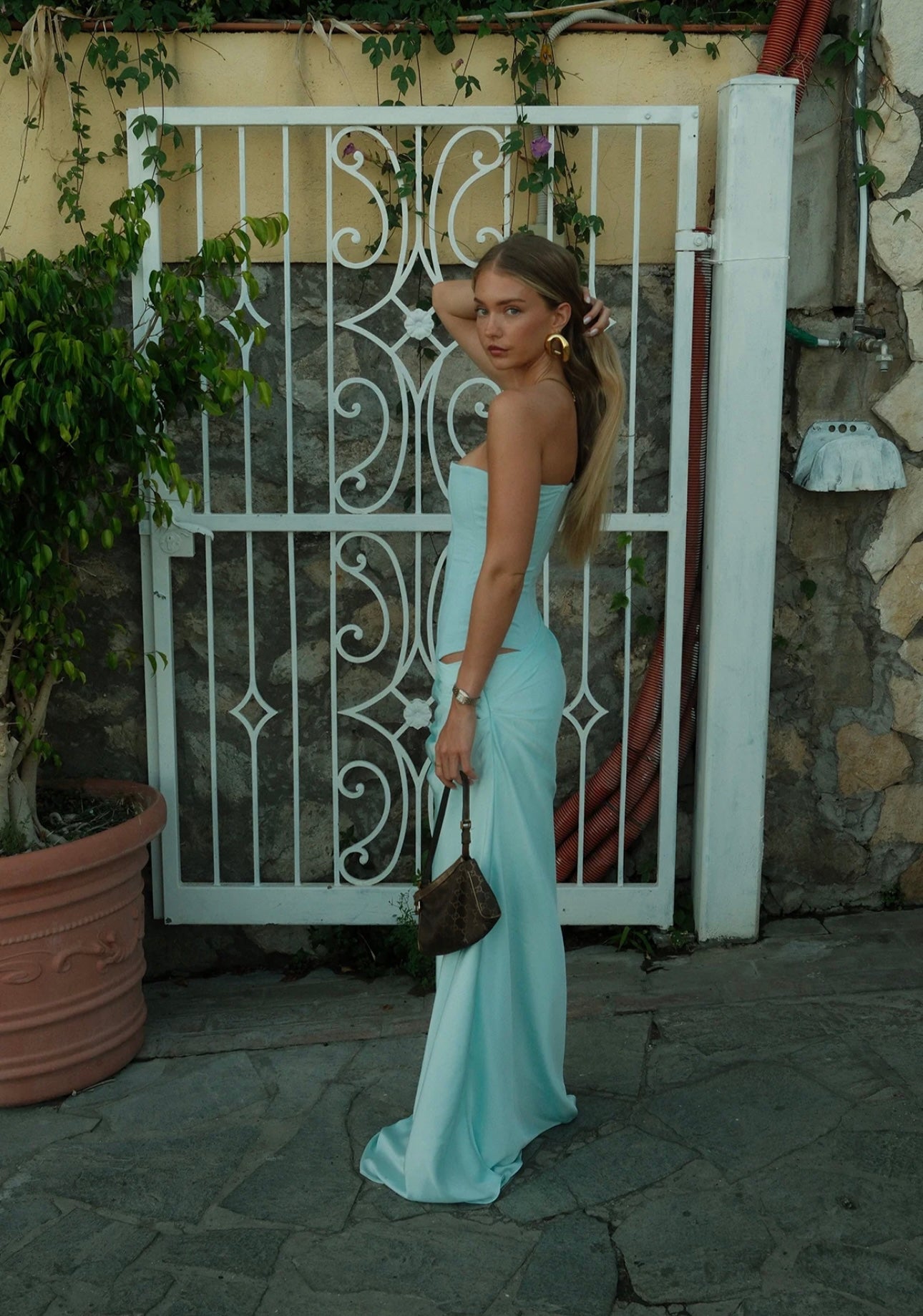 Hntr the label Huxley gown aqua