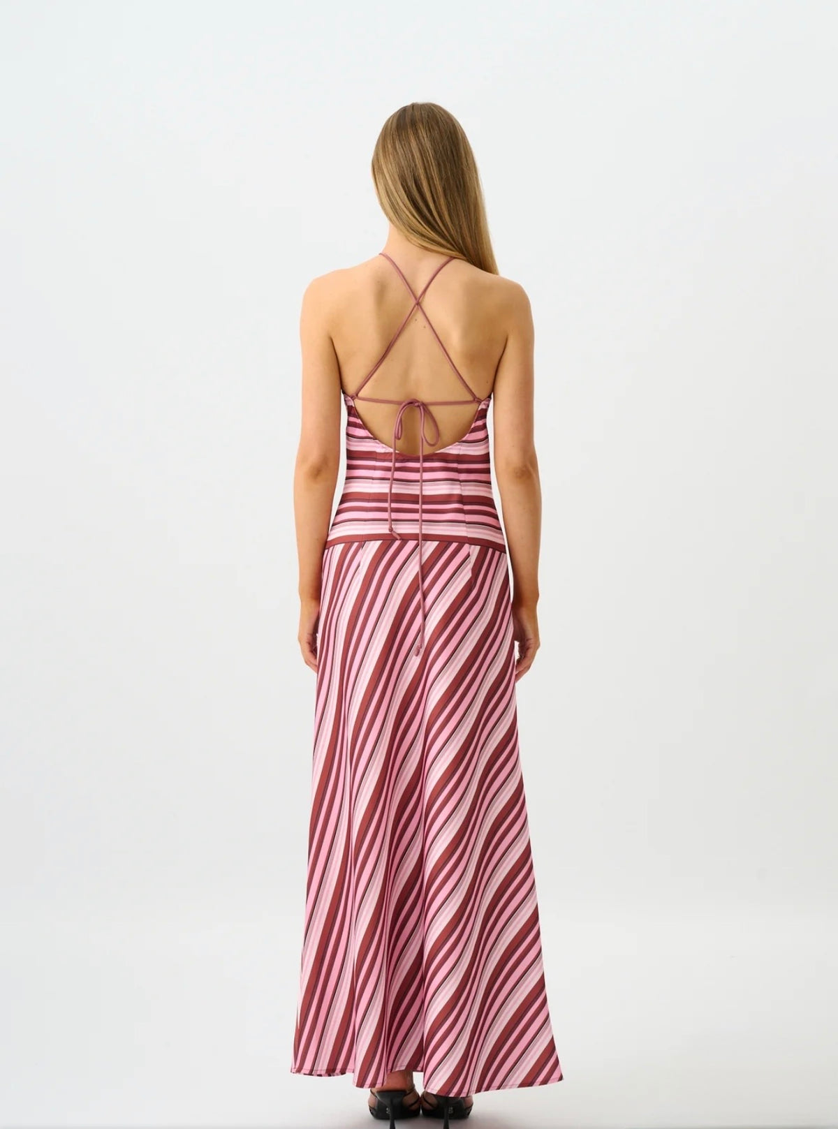With Harper Lu halter maxi dress magenta stripe